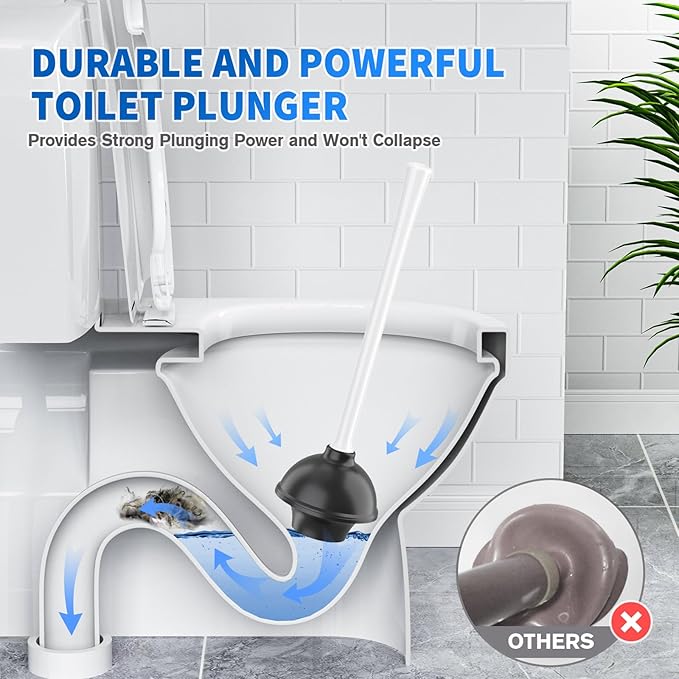 Toilet Plunger and Brush, 2 Pack Bowl Brush and Heavy Duty Toilet Plunger Set with Ventilated Holder, 2-in-1 Toilet Brush and Plunger Combo for 5.3-inch Toilet Drain Bathroom Cleaning