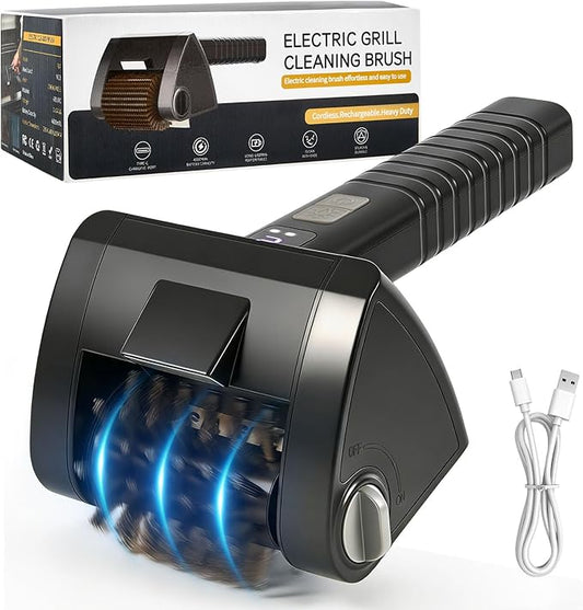 Electric Grill Brush, Cordless Rechargeable BBQ Cleaner, 2-Speed Control, 304 Stainless Steel Removable Brush Head for BBQ Grates & Outdoor Grills