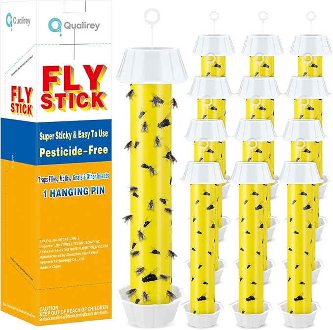 Qualirey 12 Pcs Fly Traps for Indoor Outdoor Hanging Fruit Fly Stick Trap Sticky Mosquito for Home Insect 10 x 2.5 Inches (Novel-2,Yellow and Black)