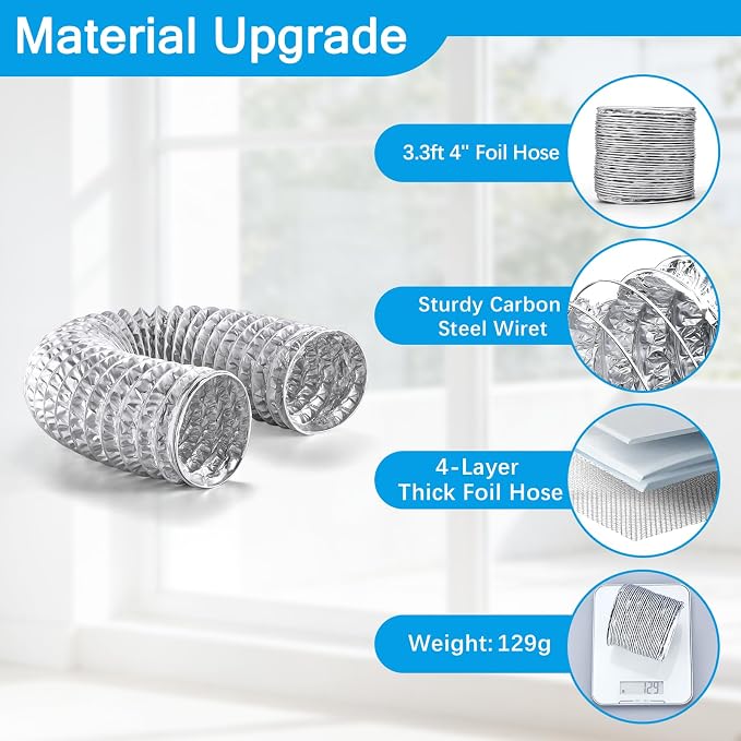 Magnetic Dryer Vent Connector Kit, Easy to Clean Quick Connector 90° Dryer Vent Coupling with 3.3ft of 4" Hose and 2 Clamps