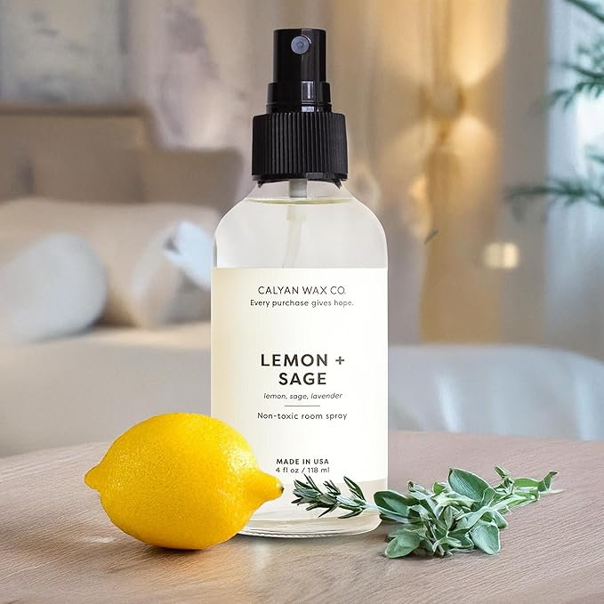 Calyan Wax Co. Lemon & Sage Room Spray - Non Toxic Air Freshener - Natural Room Deodorizer with Essential Oils - Air Freshener Spray for Home - 4 fl oz