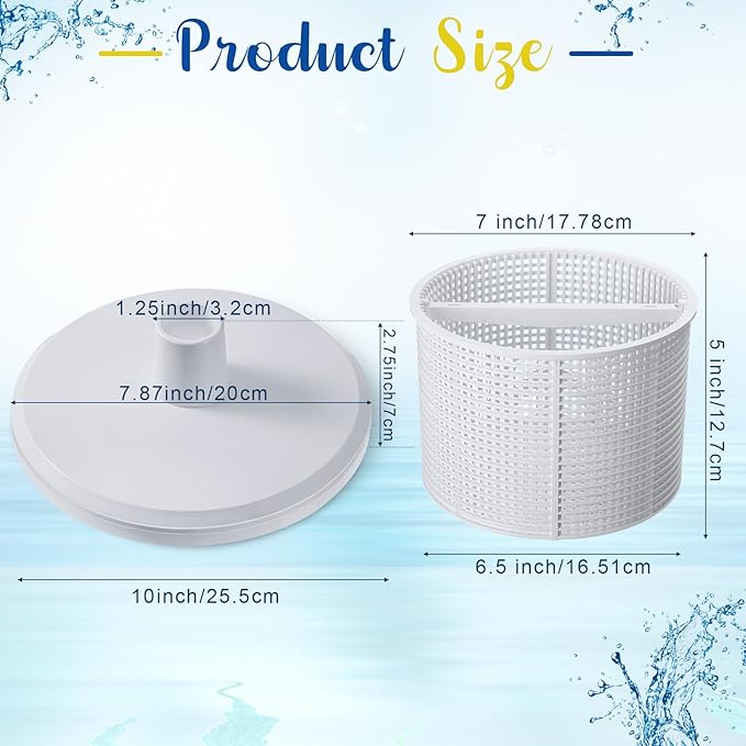 2pcs 7'' SPX1082CA Pool Skimmer Basket and 2 Pcs SP1106 Vacuum Plate Compatible with Hayward Skim Vac In-Ground Swimming Pool Skimmer SP1082, SP1083, SP1084, SP1085, SP1086, SP1075 (White)