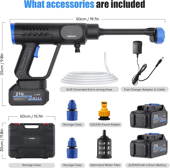 Cordless Pressure Washer Brushless Portable Power Washer 21V | LCD Display, 100 Levels Adjustable, 2x21V Batteries, 6-in-1 Nozzle. Lightweight Car Washer for Patio, RV, Fence & Yard