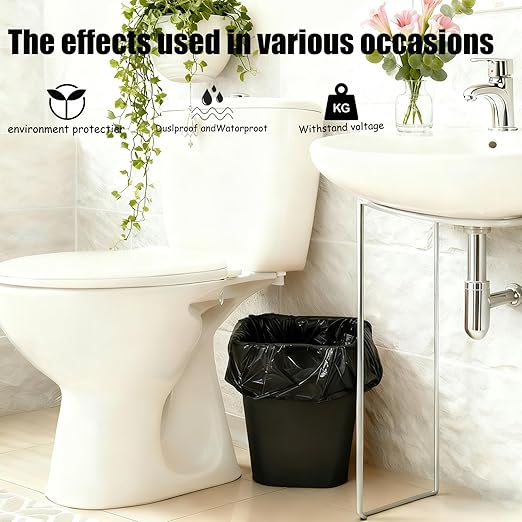 6 Pack Black Small Trash Can with 2 Roll Trash Bags 2 Gallons 8L Plastic Trash Bins Garbage Bin Container for Bedroom Office and Kitchen
