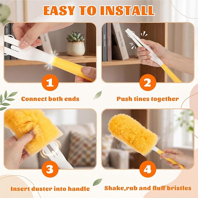 200 Pcs Disposable Dusters Refills Bulk Heavy Duty 360° Dusters Refill with 3ft Extended Handle and Short Handle, Multi Surface Replacement Duster Kit for Cleaning Ceiling Fan (Orange,Blue)