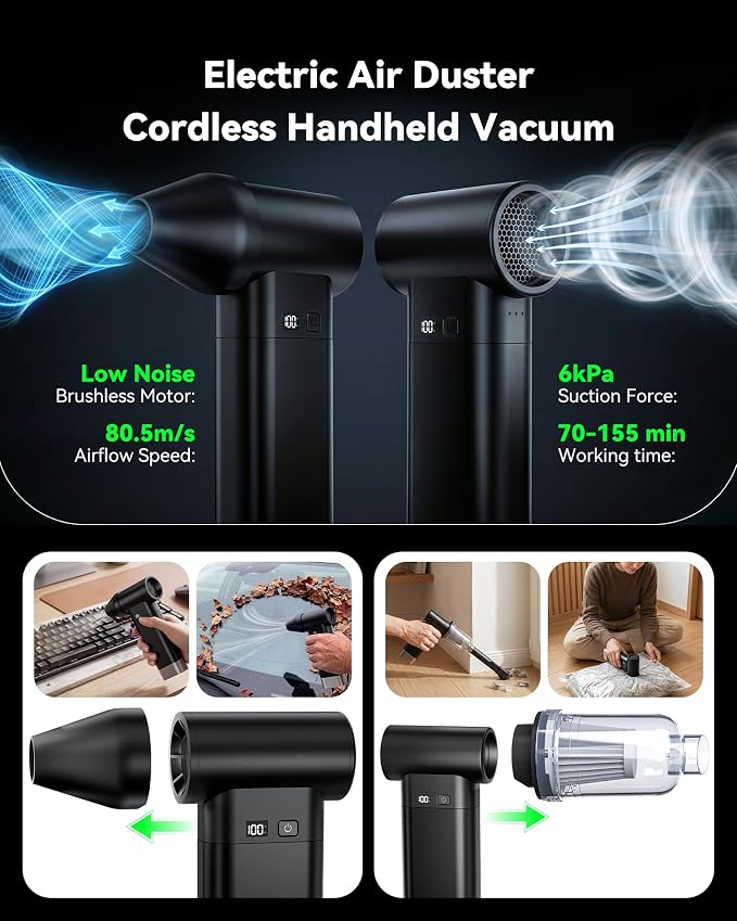 5-in-1 Portable Multi-Function Tool with 10000mAh Power Bank, Electric Air Duster, Mini Vacuum, Magnetic Modular Outdoor Gadget for Car, Camping, Home