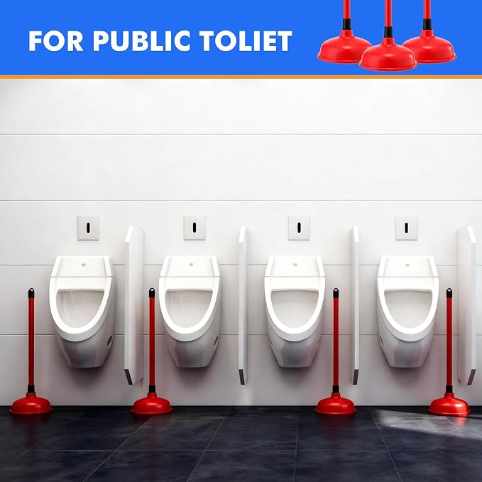 Reallnaive 12 Pack Toilet Plungers Bulk with 19.7 Inch Long Handle Force Suction Cup Rubber Plunger for Bathroom to Fix Clogged Toilets Drains (Red)