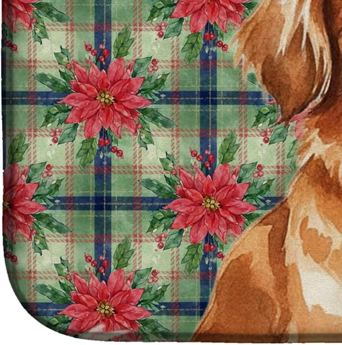 Caroline's Treasures Red Tibetan Spaniel Christmas PoinsettIas Dish Drying Mat Absorbent Dish Drying Mat Pad for Kitchen Counter Dish Drainer Mat for Countertop, 14 x 21", Multicolor