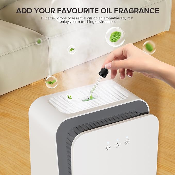Dehumidifier for Home, Quiet Portable Dehumidifier with Auto Shut Off, 7-Color LED Light for Basement, Bedroom, Bathroom,Ivory
