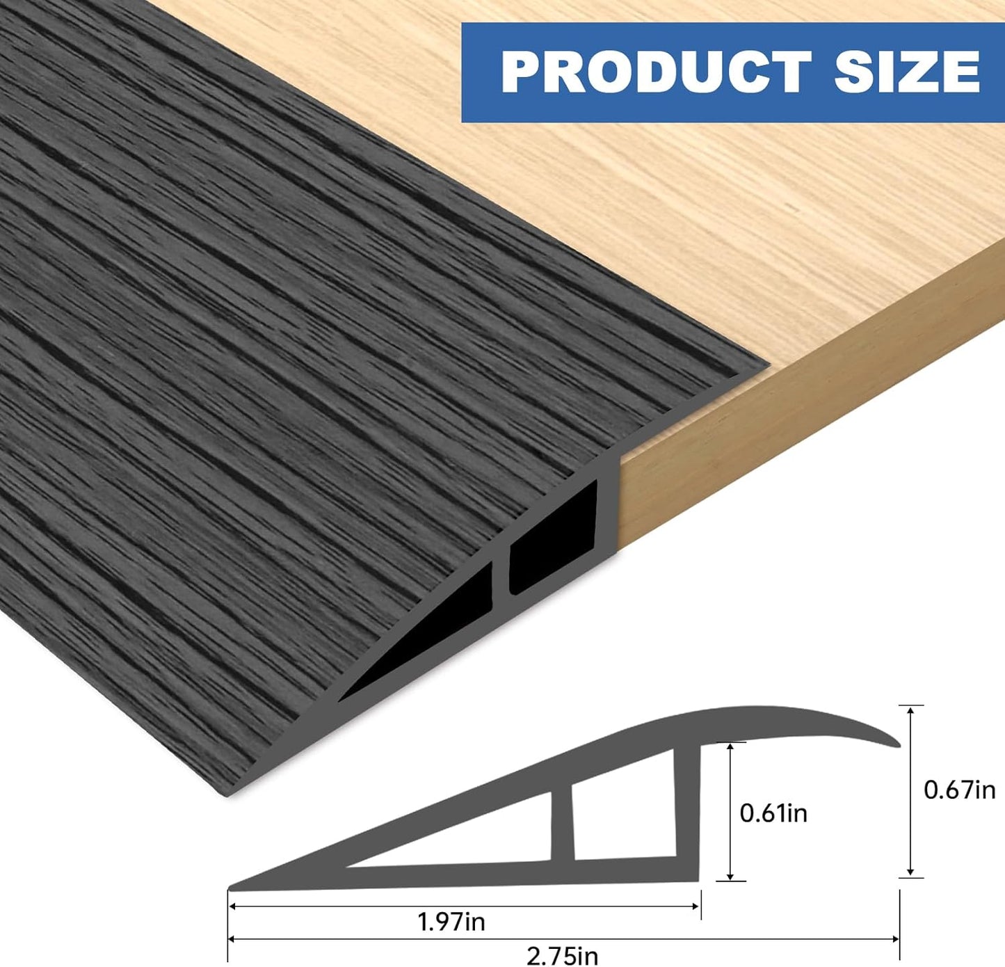 Vinyl Door Threshold Flooring Transition Strip Self Adhesive Carpet Edging Strip for Laminate Doorway Edge Threshold from 2/5" to 3/5" (Dark Gray Wood Grain, 6.6 Ft)