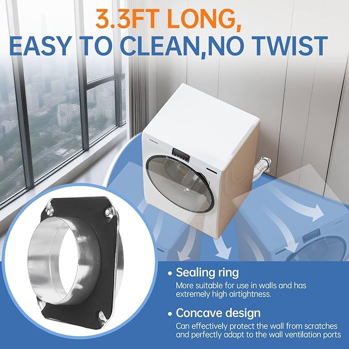 Magnetic Dryer Vent Coupling Connector Kit - DV180 Airtight Seal, Quick Connect, Includes 4"x3.3ft Duct & 2 Clamps