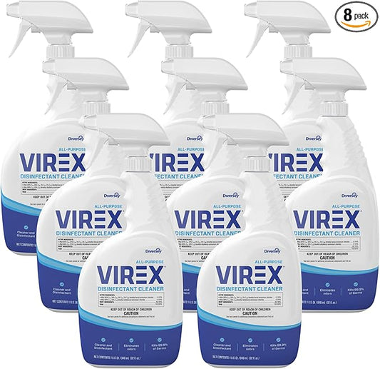 VIREX Diversey CBD540533 All Purpose Disinfectant Cleaner, Multi Surface Cleaning for Home and Commercial Use, Spray Bottle, Ready to Use Formula, Lemon Scent, 32 Ounce (Pack of 8)