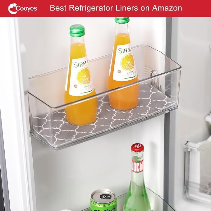 Cooyes French Door Refrigerator Liners 24" x 240", Absorbent Strong Grip Fridge Mats Machine Washable, Non-Adhesive Refrigerator Shelf Liner for Fridge Bins & Kitchen Cabinets, Gray