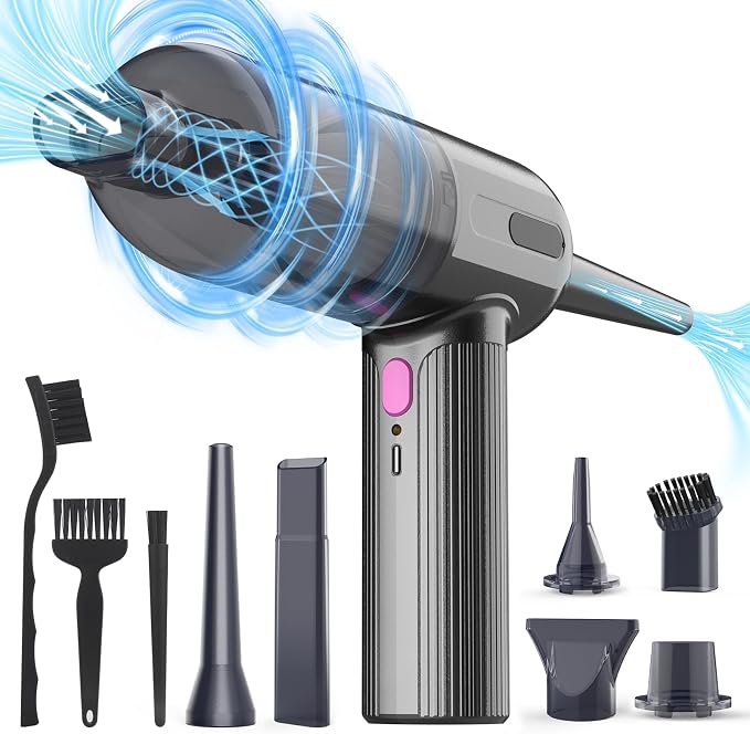 7000Pa Mini Car Vacuum: 4-in-1 Handheld Vacuum Cordless & Compressed Air Duster & Inflator Pump, 3-Speed Portable High Power Cleaning Kit for Car Detailing, Computer Keyboard, Sewing Machine, Office
