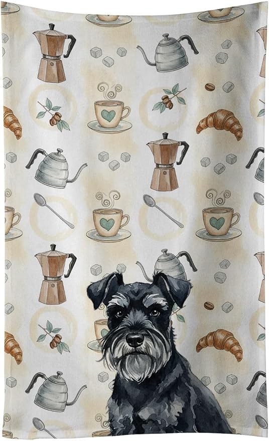 Caroline's Treasures Black Miniature Schnauzer Coffee Bar Kitchen Towel Velour Plush Front and Cotton Loop Back Machine Washable