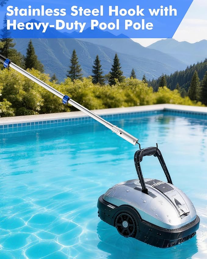 Pool Hook with Pole, 16FT Pool Pole Telescopic with Stainless Steel Hook, Retrieval Hooks for All Robotic Pools Cleaner, Robot Hooks for Heavy Duty Telescoping Poles, Above Ground and Underwater