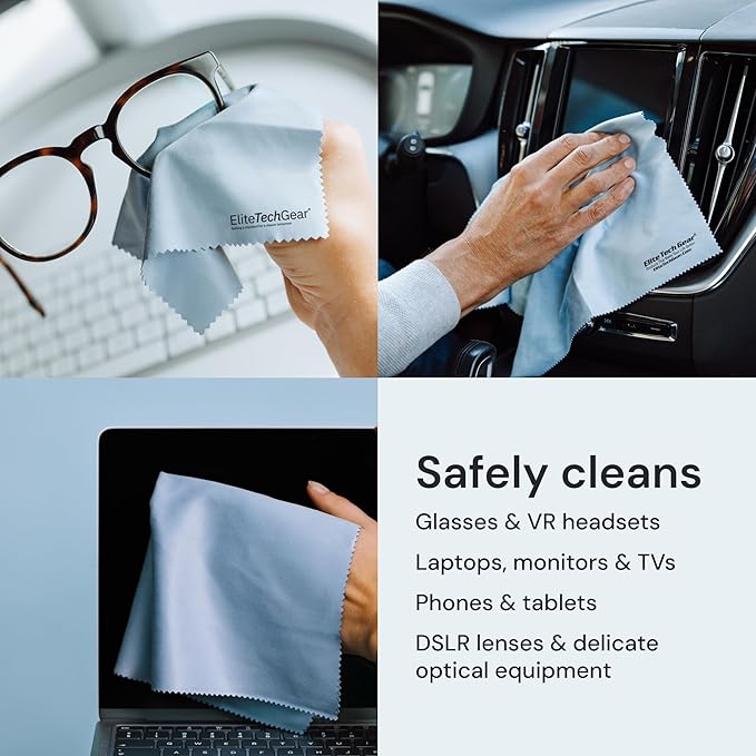 Elite Tech Gear Large Microfiber Cleaning Cloth (8-Pack) 12" x 12" - Glasses Cleaning Cloth for TV Screens, Camera Lenses and Tablets (Blue)