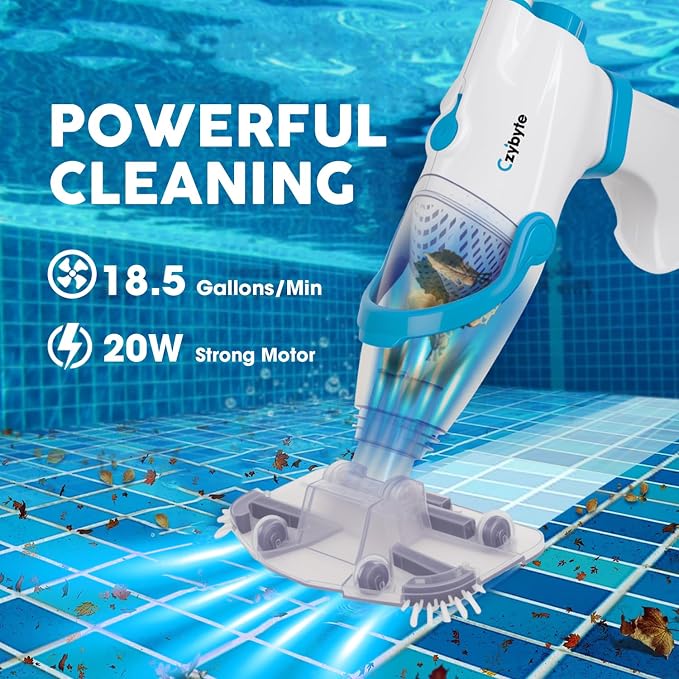 Handheld Pool Vacuum Cleaner, Rechargeable Pool Bottom Cleaner with Strong Suction, 1 H Runtime, 89 inchs Extension Pole,for Above Ground/Inground Pools, Spas and Hot Tubs, White and Blue