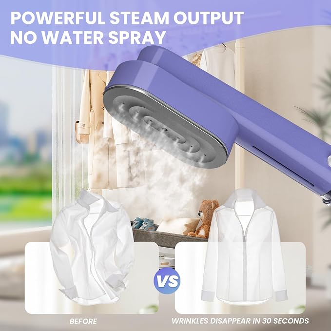 Heapsion 2-in-1 Steamer & Iron for Clothes, 1200W Portable Handheld Travel Garment Steamer, 30s Fast Heat-Up, Ultra Lightweight with 90° Rotating Head, Self-Cleaning, Large Ceramic Panel, Fabric-Safe