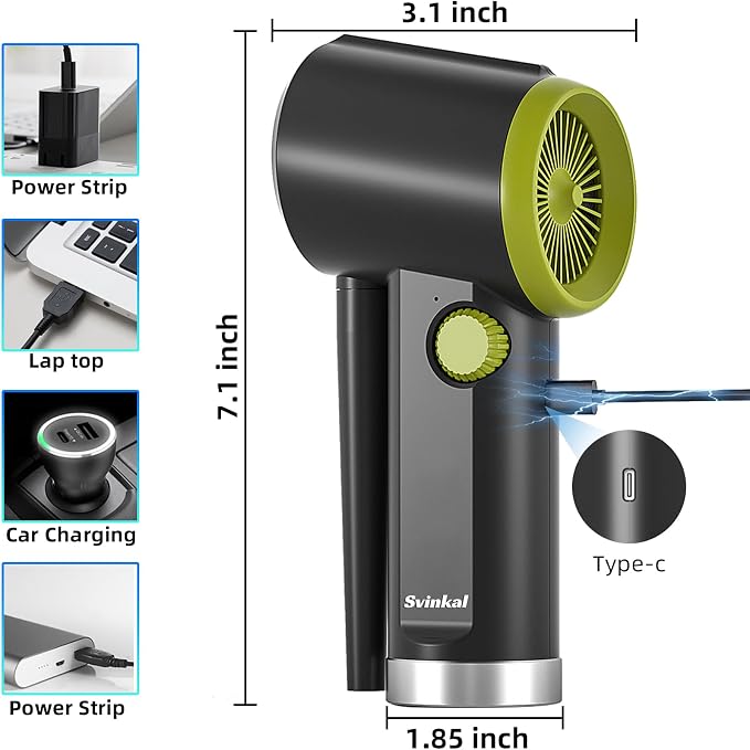 Svinkal Compressed air Duster Electric, Computer air Blower Gun, air Blower for Computer Keyboard, Cordless air Duster, for Cleaning Camera Toys Greenery Computer Keyboard, etc（Brushless Motor）