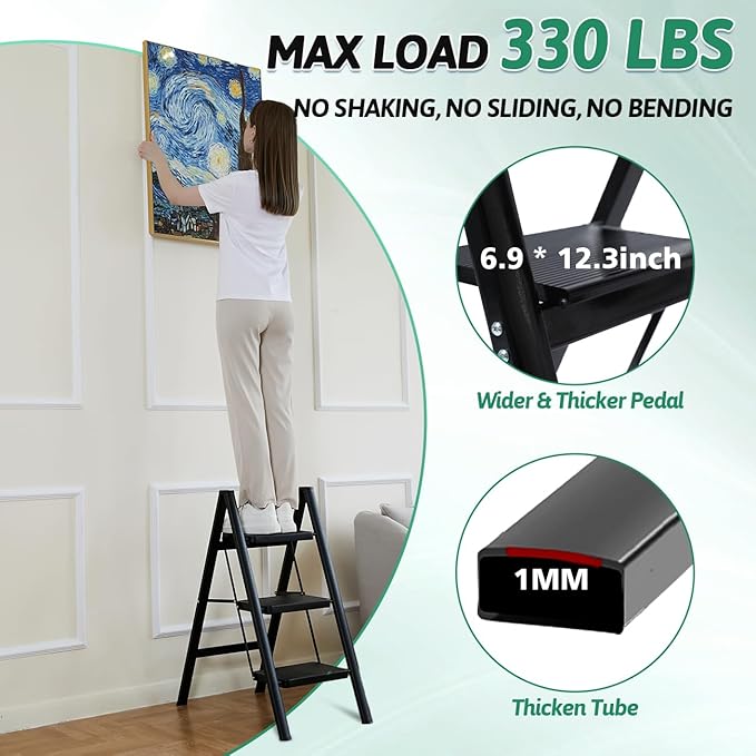 Folding 3 Step Ladder & Microfiber Duster Kit 6 Pcs