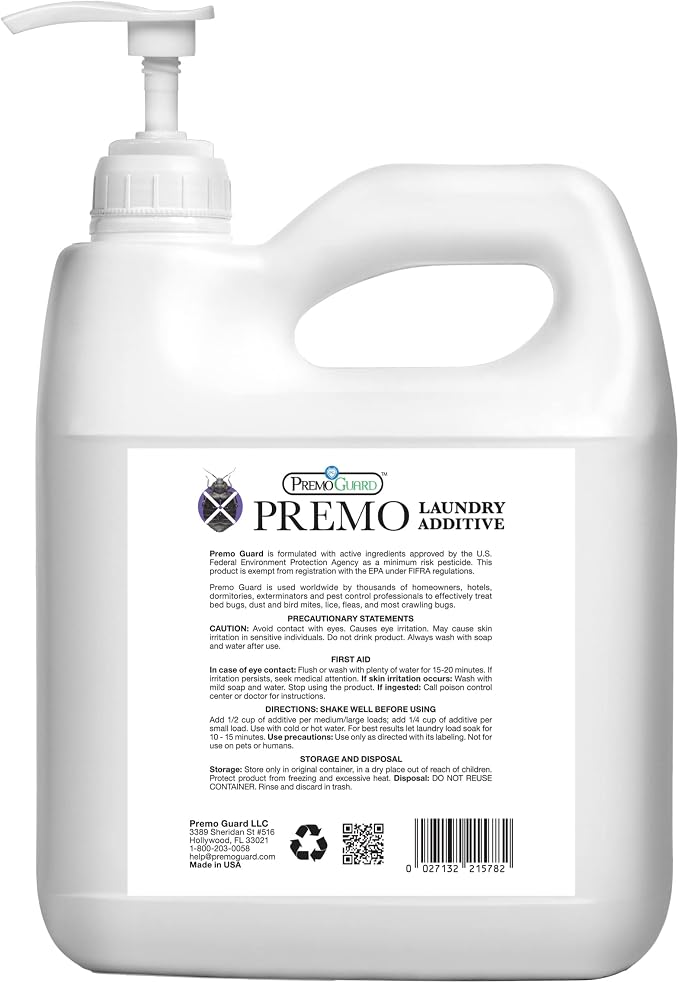 Bed Bug, Mite & Lice Laundry Detergent Additive By Premo Guard – 128 oz – Child & Pet Friendly – Stain & Odor Free – Best Natural Non-Toxin Treatment