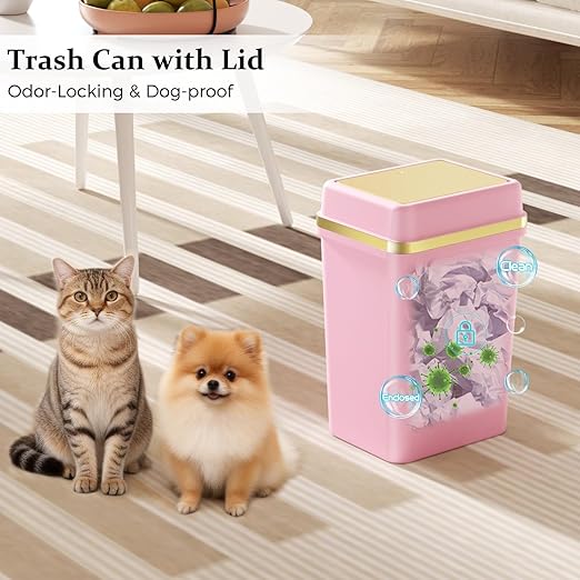 3 Pack Bathroom Trash Can with Lid 4 Gallon Small Trash Can with Press Top Lid Bathroom Garbage Can with 150 Counts Trash Bags for Kitchen Bedroom Office(Black White Pink)