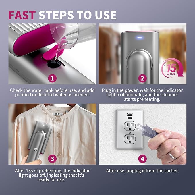 G9 Pro Smart Handheld Steamer for Clothes, Palm-Sized & Lightweight (1lb), Dual Steam Modes, Easy Wrinkle Remover, Auto Shut-Off, Travel & Home Double Use