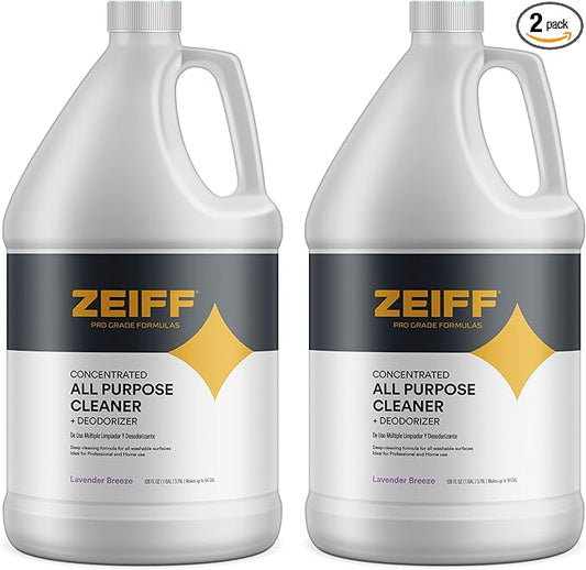 Zeiff Pro-Grade All-Purpose Cleaner & Deodorizer - Deep Cleaning & Odor Eliminating Formula For Professional & Home Surfaces - 1 Gallon Concentrate - Lavender Breeze, 2 Pack