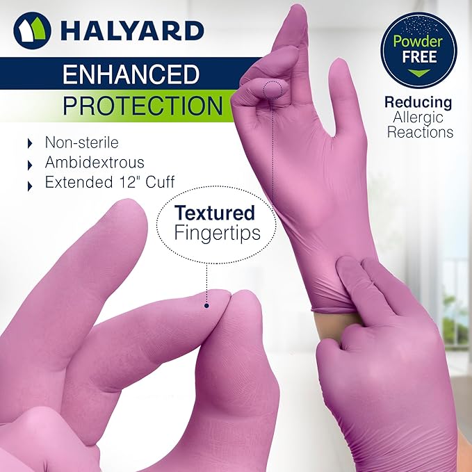 HALYARD PINK UNDERGUARD Nitrile Exam Gloves, Powder-Free, 4.7 mil, Extended 12" Cuff, Pink