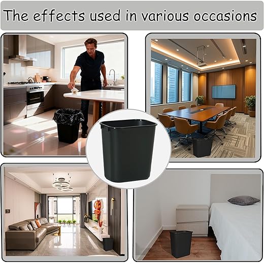 6 Pack Black Small Trash Can with 2 Roll Trash Bags 2 Gallons 8L Plastic Trash Bins Garbage Bin Container for Bedroom Office and Kitchen