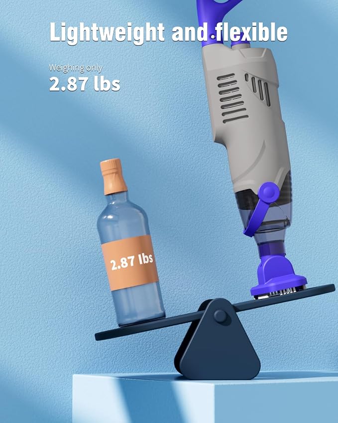 Little Shark Pool Vacuum for Above Ground Pool, Hot Tub Vacuum with a 60w Motor,18 Gal/Min Powerful Suction, Compact & Light Pool Vacuum with 5000mAh Battery, 1h Running Time