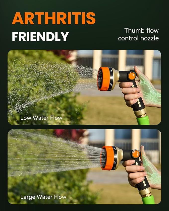 RAINPOINT Garden Hose Nozzle Heavy Duty - 100% Metal Thumb Control Spray Nozzles for Garden Hose High Pressure, 10 Patterns Water Hose Nozzle for Car Wash, Watering Lawn and Pets, Orange2, 2 Pack