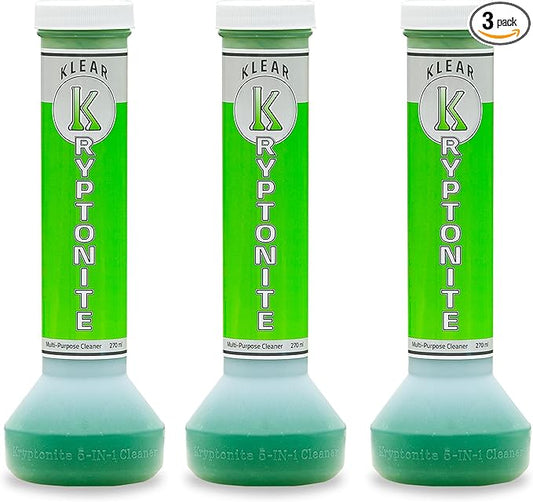 KLEAR Kryptonite Multipurpose Glass Cleaner 3-Pack | Powerful 5 in 1 Cleaning Combo | Glass Friendly & Alcohol-Free Glass Cleaner| Coat, Relax, Rinse| 9 oz (Pack of 3)