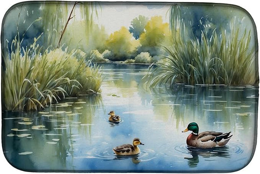 Caroline's Treasures Ducks by the Pond Dish Drying Mat Absorbent Dish Drying Mat Pad for Kitchen Counter Dish Drainer Mat for Countertop, 14 x 21", Multicolor