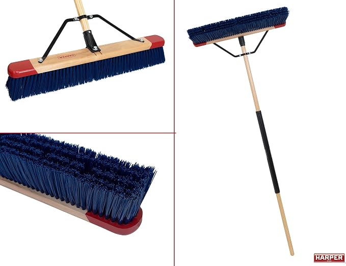 Harper 24 Inch Push Broom with Stiff Bristles, Premium Heavy Duty Outdoor Wet/Dry Rough-Surface, for Mulch, Gravel, Oil Dry, Dirt, Soil, with Long Wooden Handle