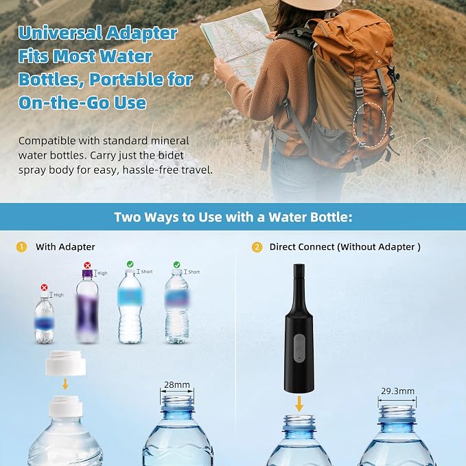 Hibbent Portable Bidet for Travel, High Pressure Electric Handheld Bidet Sprayer, 350-550ML Expandable Bottle for Personal Hygiene, USB-C Rechargeable Waterproof, Travel Sprayer for Women & Men, Black