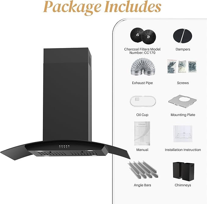 FIREGAS 36 inch Island Range Hood 700 CFM, Ducted/Ductless Convertible Stove Hood3-Speed Fan, LED Lights, Button Control Ceiling Mount Range Hood Vent for Kitchen