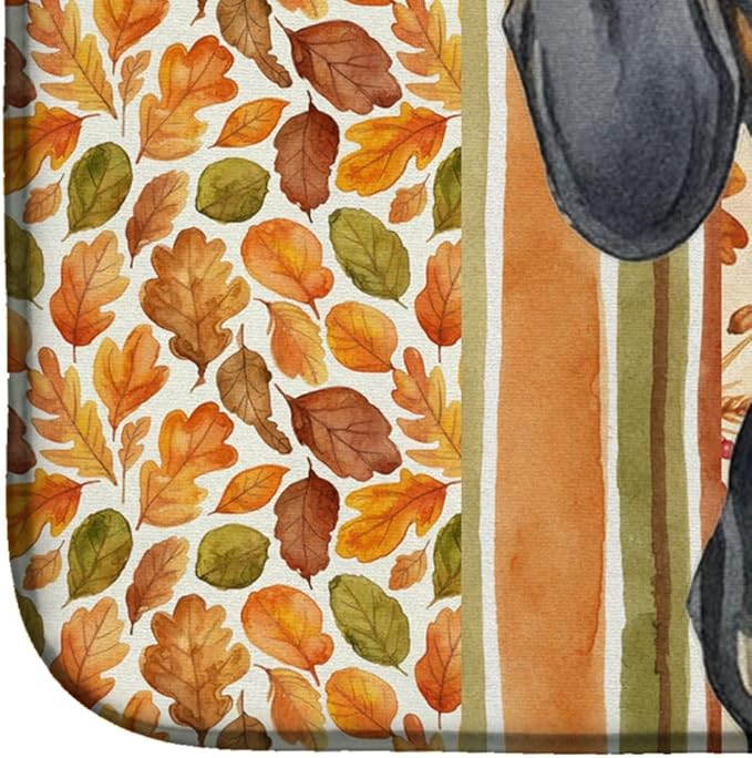 Caroline's Treasures Black and Tan Dachshund Heirloom Fall Dish Drying Mat Absorbent Dish Drying Mat Pad for Kitchen Counter Dish Drainer Mat for Countertop, 14 x 21", Multicolor