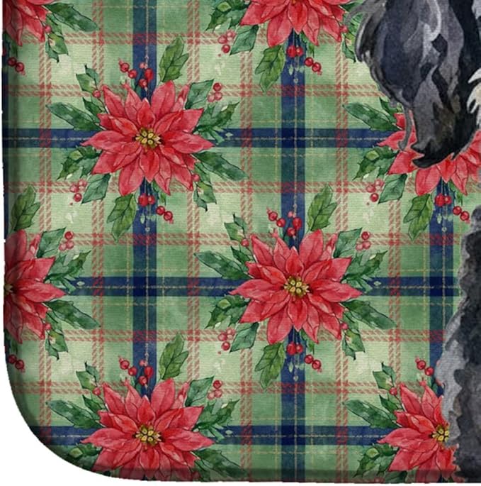 Caroline's Treasures Toy Black Poodle Christmas PoinsettIas Dish Drying Mat Absorbent Dish Drying Mat Pad for Kitchen Counter Dish Drainer Mat for Countertop, 14 x 21", Multicolor