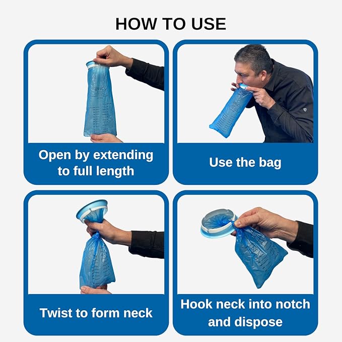 HCS Bulk Emesis Bags Disposable - Premium, Hospital Grade, Adults & Kids - Vomit Bags Disposable for Car, Travel, Home Use - Throw Up, Barf, Puke - 144, Strong (40 fl oz)