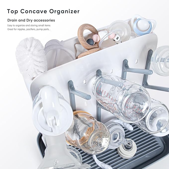 Termichy Baby Bottle Drying Rack: Vertical Bottle Dryer Rack Holder with Brushes Set- Drying Rack & Nipple Scrubber-Space Saving Standing Drying Rack for Baby Bottles and Pump Part Cleaning