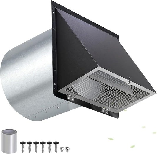 10 Inch Wall Vent Cover,Exhaust Vent Hooded Wall Vent with Screen and Damper,Outdoor Wall Exhaust Vent Cap Exterior Air Vent Cover for Kitchen Range Hood HVAC Duct Dryer Ventilation,Galvanized Steel