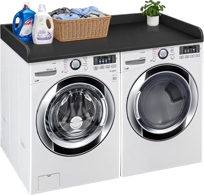 Royxen Washer Dryer Countertop with Solid Wood Core,54“W x 27.5D Laundry Countertop with Edge Rails,Washer and Dryer Topper for Laundry Room Organization (Black)