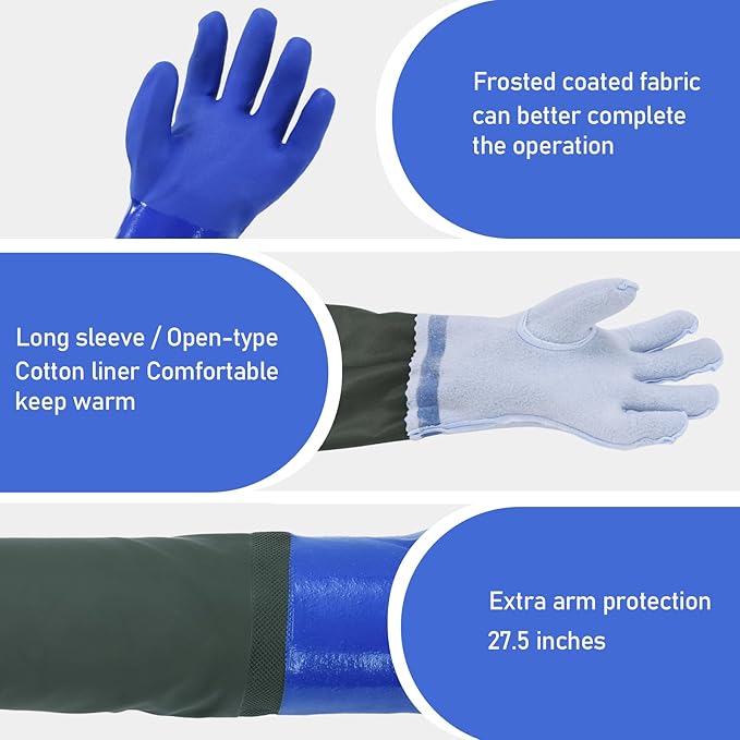 MUMUKE 2-Pair Set Long Waterproof Gloves, Long Chemical Gloves, Reusable, Padded Cotton Lined, Acid & Oil Resistant, 28 Inch