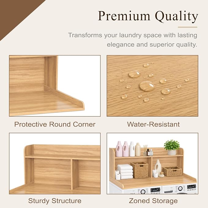 Royxen Laundry Countertop with 20“ Shelf Universal Fit, Washer and Dryer Countertop with Storage Space, Oak