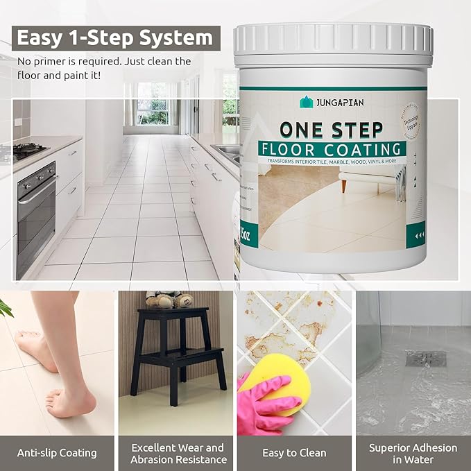 All-In-One Interior Floor Coating Kit, Water-based & Low Odor One-Step Floor Paint, High Hardness Waterproof Paint for Ceramic, Porcelain, Fiberglass, Hardwood, Laminate, Vinyl, 35OZ, Brown