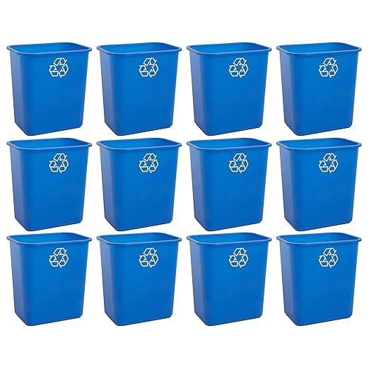 United Solutions 7 Gallon / 28 Quart Space Saving Recycling Bin, Fits Under Desk and Small, Narrow Spaces in Commercial, Kitchen, Home Office, and Dorm, Easy to Clean, Recycle Blue (Pack of 12)