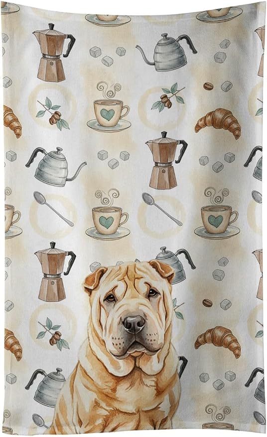 Caroline's Treasures Red Shar Pei Coffee Bar Kitchen Towel Velour Plush Front and Cotton Loop Back Machine Washable