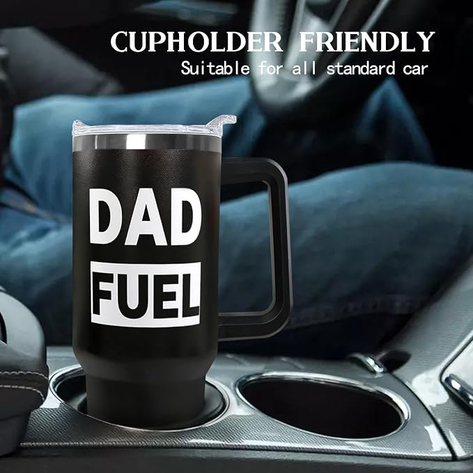 Ceovfoi 40 oz Dad Fuel Tumbler with Handle Lid and Straw,Black Dad Stainless Steel Cups Mug water Botter,Fathers Day Gift For Dad from Gaughter